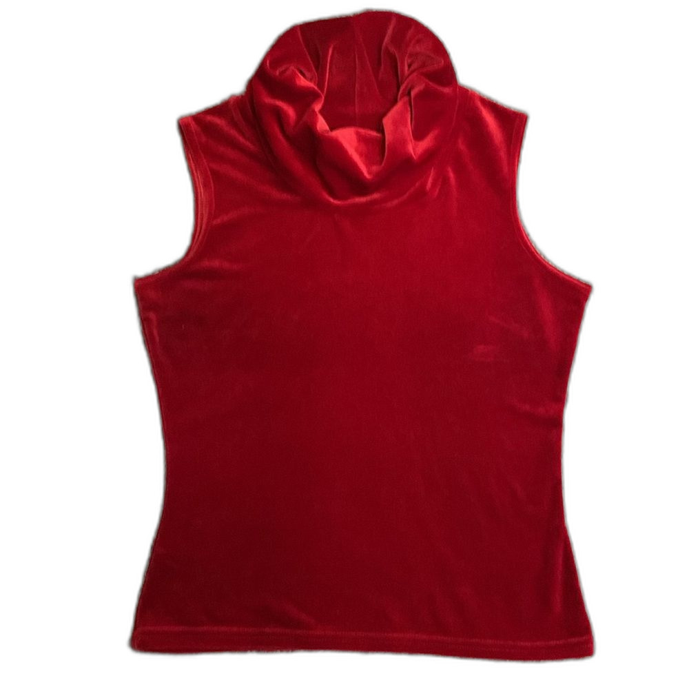 Vintage 90s ACW Designs Red Velvet Cowlneck Sleeveless Top Made in USA Size L